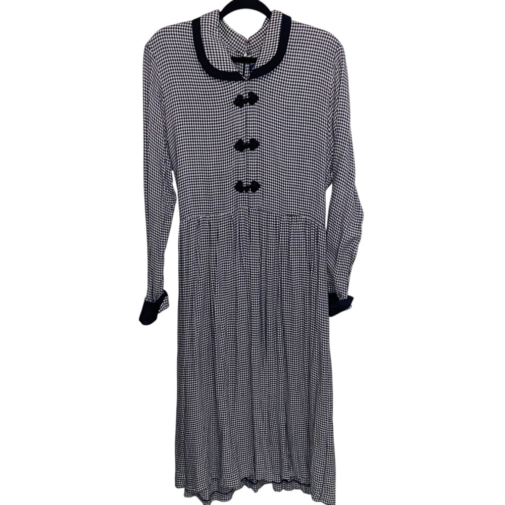 Vintage JG Hook Dress Womens Sz Large Pet Plaid Gingham Cottagecore Retro B&W